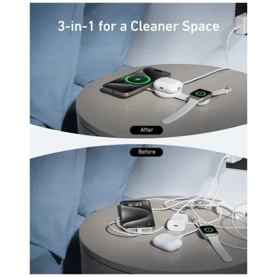 Anker MagGo Wireless Charging Station (3-in-1, Foldable Pad) with Adapter and Cable - White